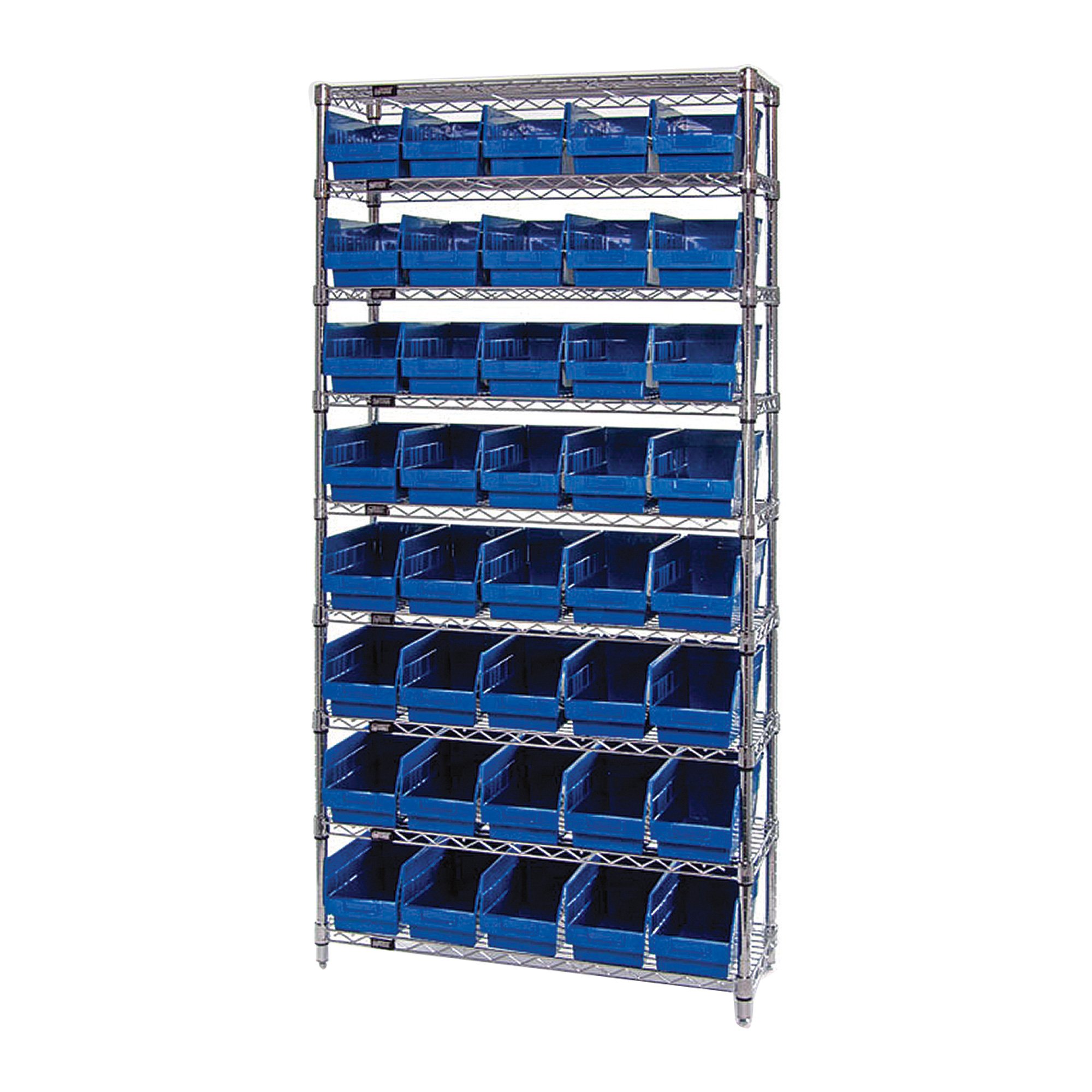 Quantum Storage 40-Bin Chrome Wire Shelf Bin System — 36in.W x 18in.D x 74in.H Rack Size, 6in.H Bins